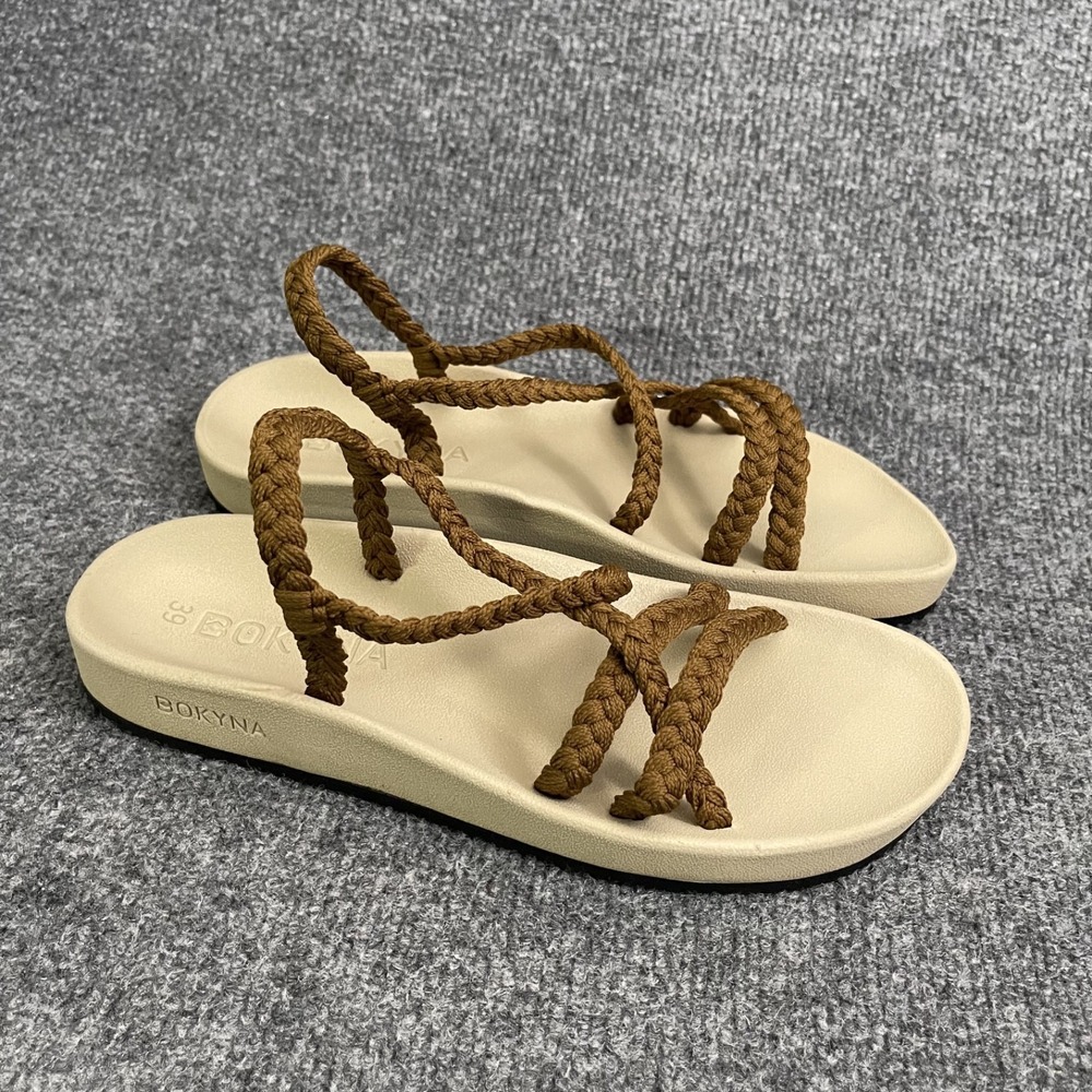 BOKYNA Waves Sandals Womens EU 39 US 8 Brown Braided Rope Strappy Vegan Boho